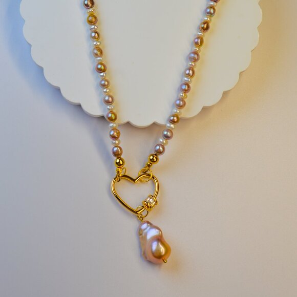 Pastel Freshwater AK Pearl Heart Necklace 23-inch Boho Dreams! - Picture 5 of 6